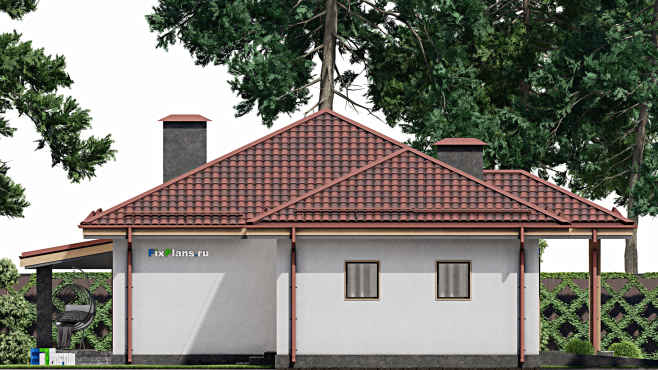 Проект одноэтажного дома F-6884 — фасад 2