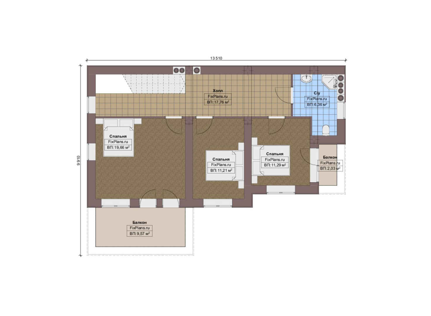 Планировка 2-го этажа, Проект двухэтажного дома F-14435
