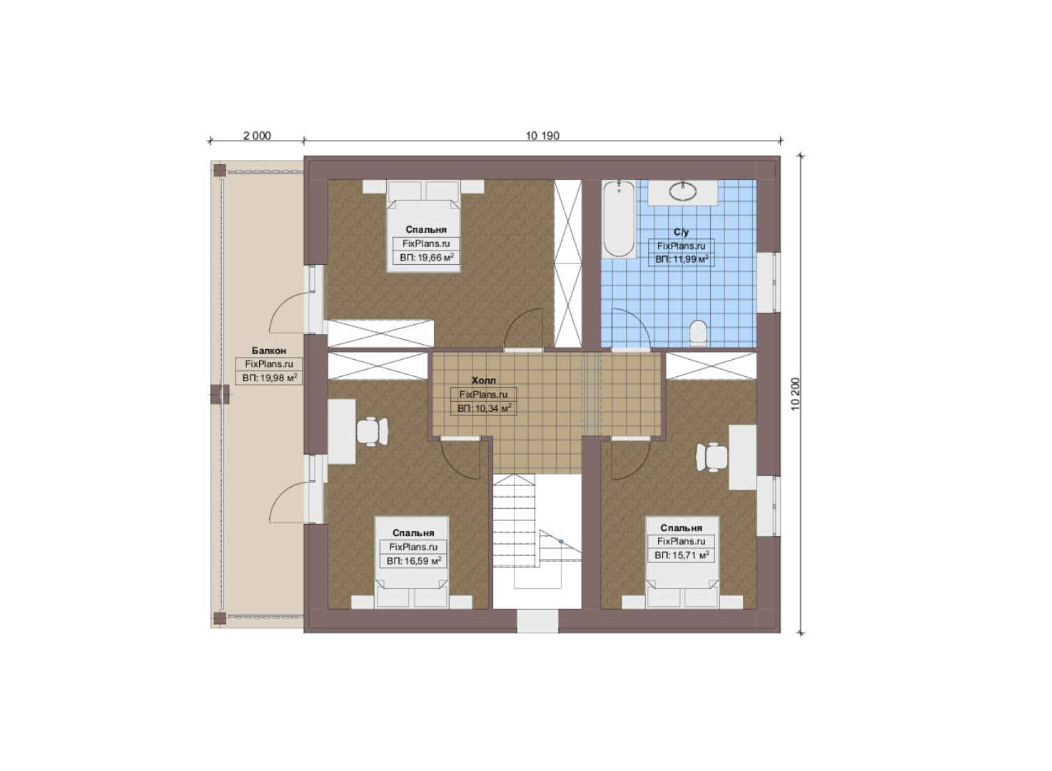Планировка 2-го этажа, Проект дома с мансардой F-5975