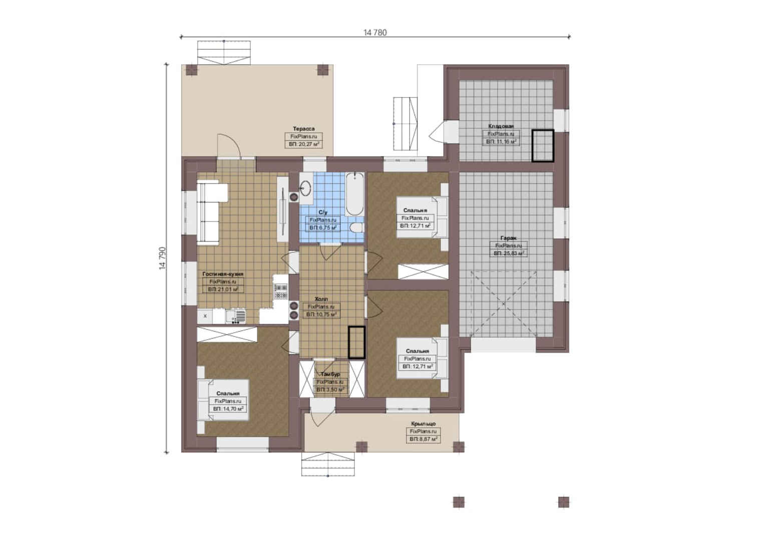 Планировка 1-го этажа, Проект одноэтажного дома F-2951