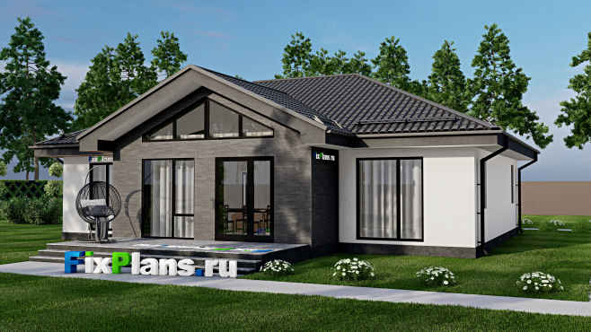 Проект одноэтажного дома F-2744 — вид со двора