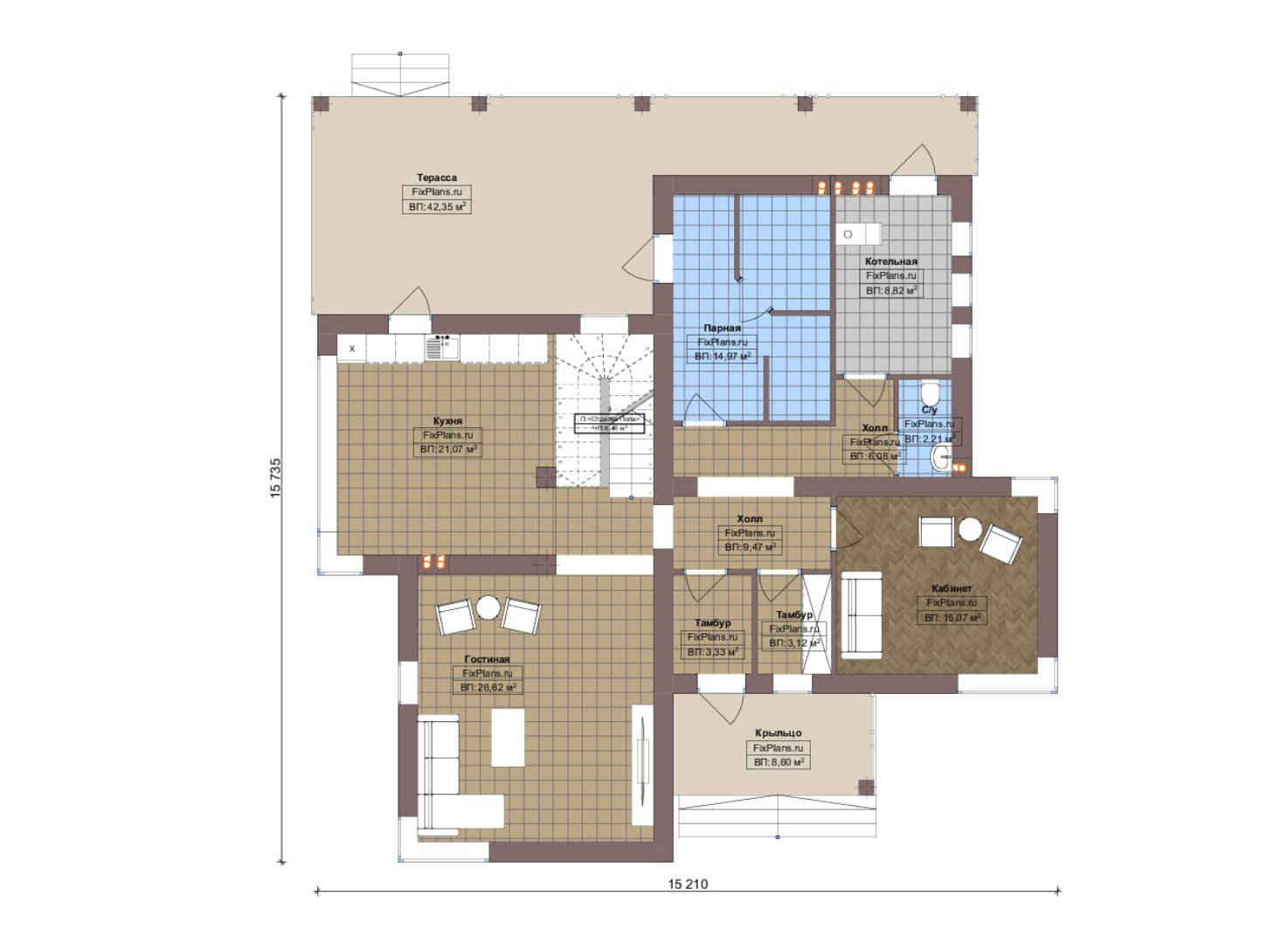 Планировка 1-го этажа, Проект двухэтажного дома F-21455