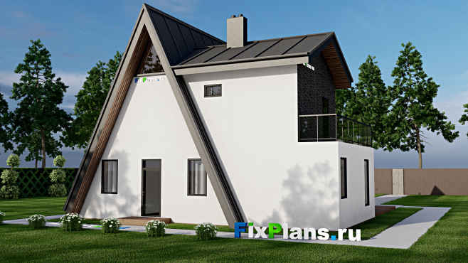 Проект дома с мансардой F-9755 — вид со двора