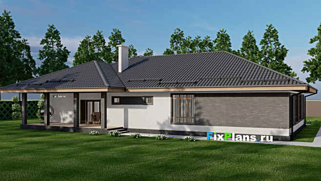 Проект одноэтажного дома F-3743 — вид со двора