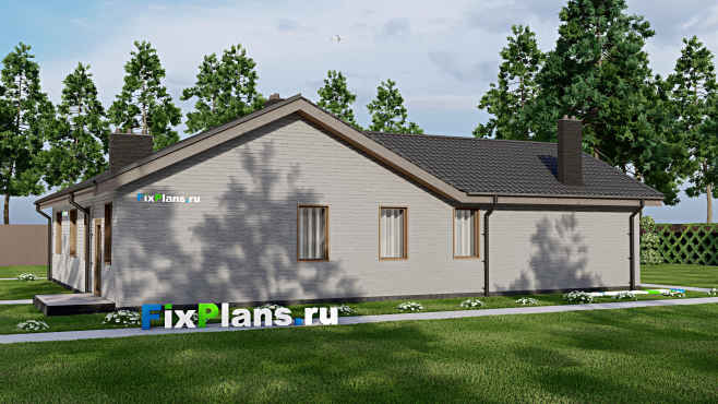 Проект одноэтажного дома F-5066 — вид со двора