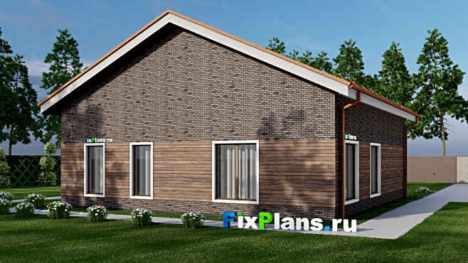 Проект одноэтажного дома F-8315 — вид со двора
