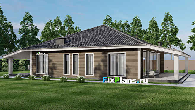 Проект одноэтажного дома F-6839 — вид со двора