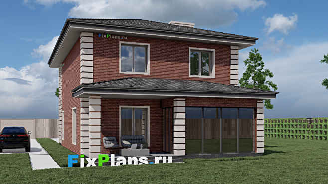 Проект двухэтажного дома F-1439 — вид со двора