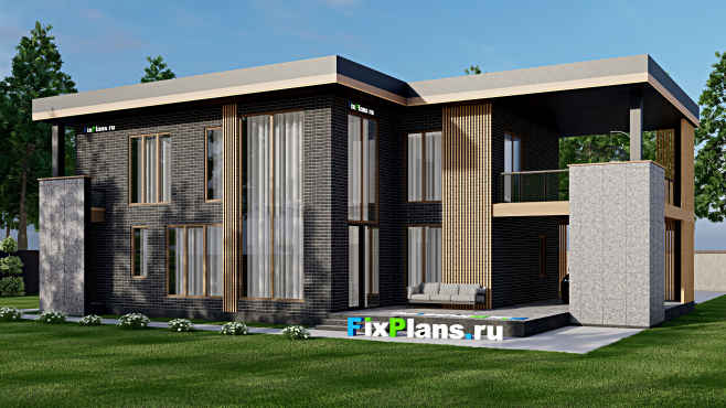 Проект двухэтажного дома F-8351 — вид со двора