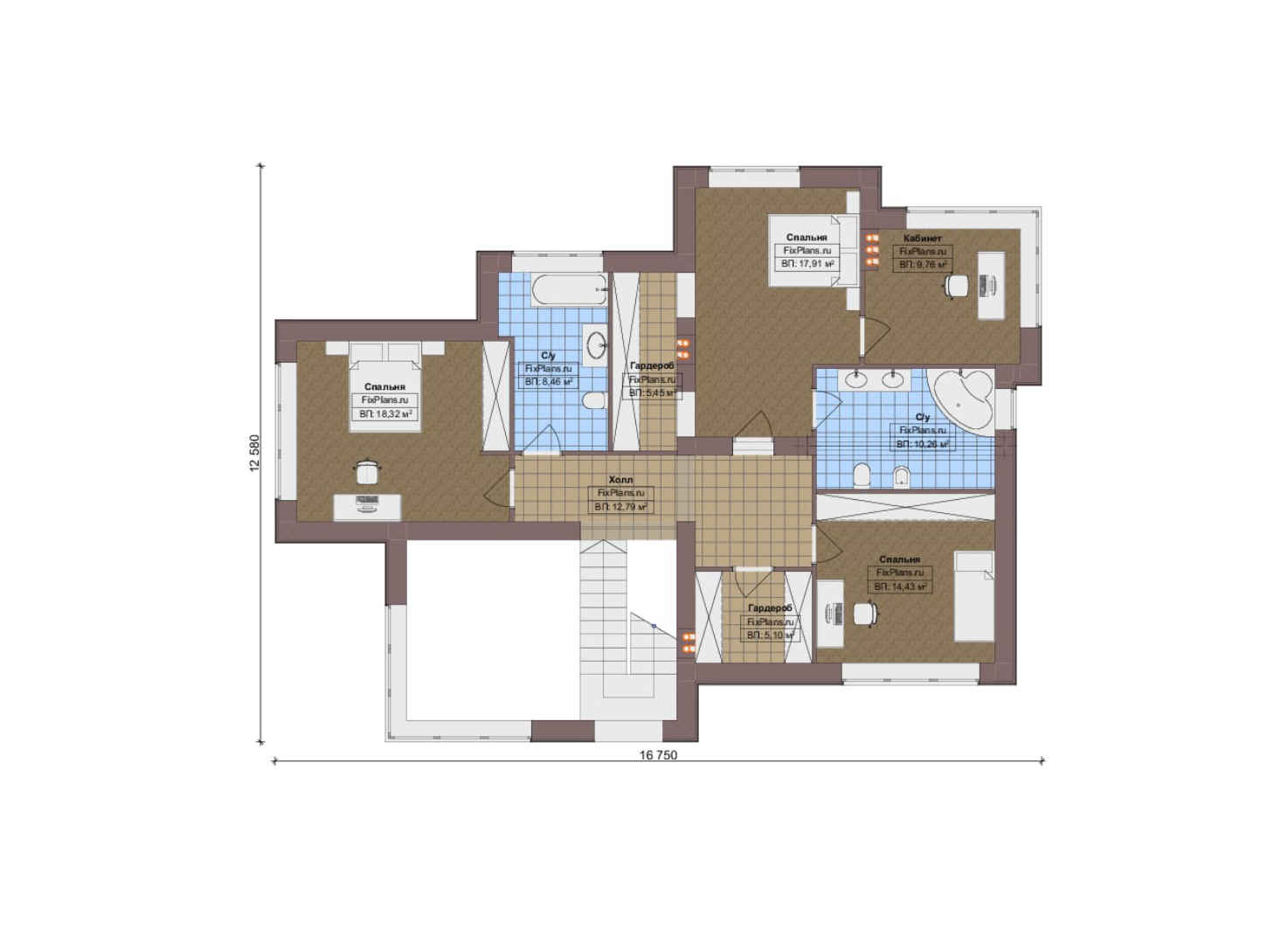Планировка 2-го этажа, Проект двухэтажного дома F-16991
